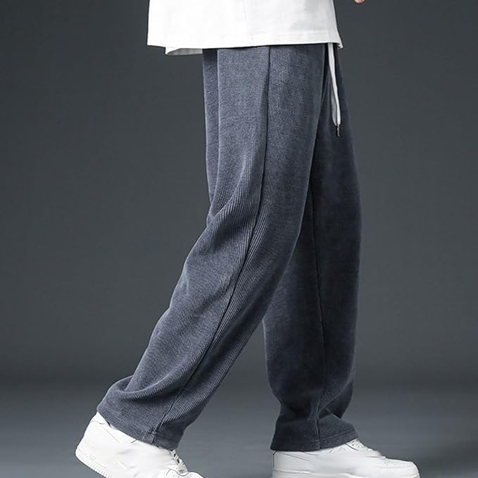 Pantalons de Jogging Amples Y2K Coréens unisexe , Basiques Unis en Gris, Pantalons de Sport Décontractés avec Cordon de Serrage
