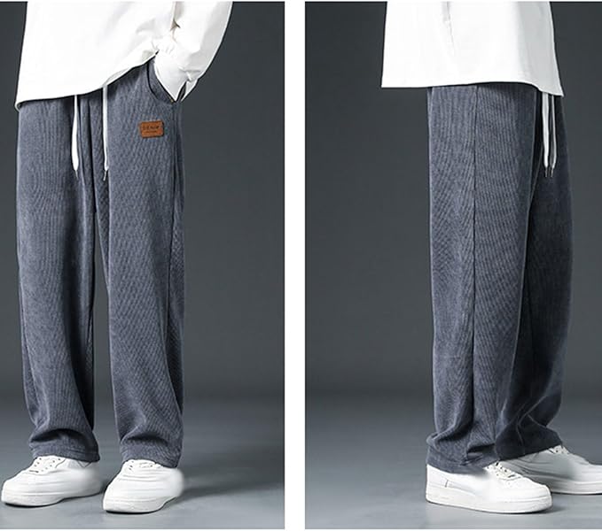 Pantalons de Jogging Amples Y2K Coréens unisexe , Basiques Unis en Gris, Pantalons de Sport Décontractés avec Cordon de Serrage