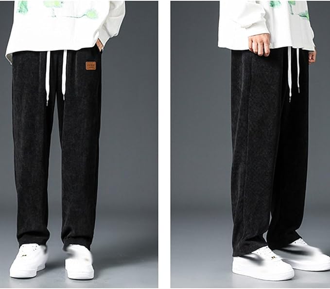 Pantalons de Jogging Amples Y2K Coréens unisexe , Basiques Unis en Gris, Pantalons de Sport Décontractés avec Cordon de Serrage
