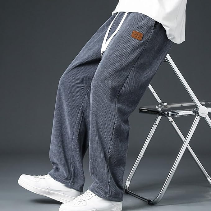 Pantalons de Jogging Amples Y2K Coréens unisexe , Basiques Unis en Gris, Pantalons de Sport Décontractés avec Cordon de Serrage